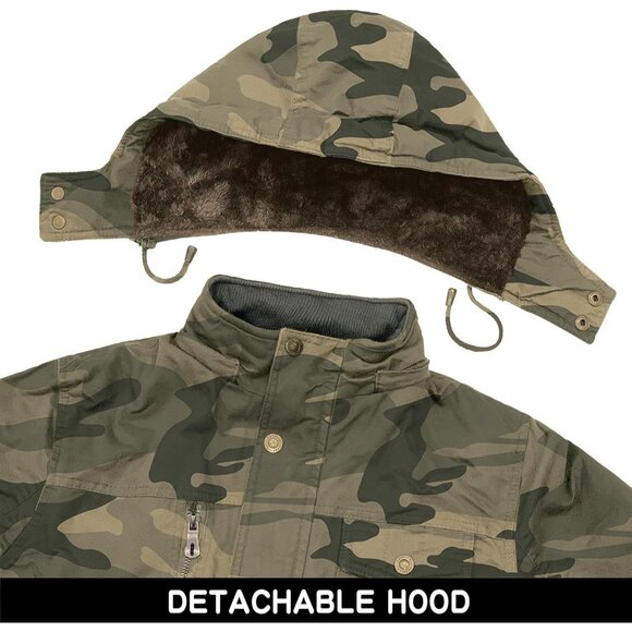 Mens Camo Thick Winter Jacket Hooded Fleece Lined Cotton Military Coat - Picture 5 of 6